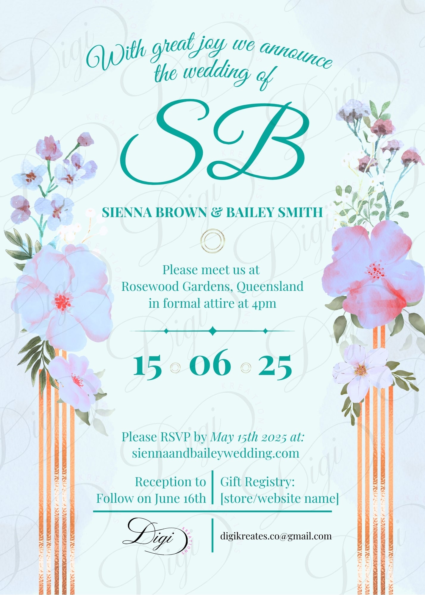 Elegant Floral Wedding Invitation – Editable Digital Template